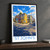 St John's Jellybean Row houses bordered print styled in Black frame / charcoal wall; frame and props not included