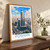 Foshan city view bordered print styled in Original angled oak-console; frame and props not included