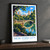 Central Park Bow Bridge bordered print styled in Black frame / charcoal wall; frame and props not included