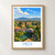 Pécs city view bordered print styled in Front oak frame - corrected opening; frame and props not included