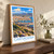 Cartagena city view bordered print styled in Original angled oak-console; frame and props not included