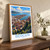 Bergen city view bordered print styled in Original angled oak-console; frame and props not included