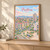 Pristina city view full-bleed print styled in Light oak-console; frame and props not included