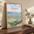 Okayama city view full-bleed print styled in Original angled oak-console; frame and props not included