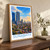 Surabaya city view bordered print styled in Original angled oak-console; frame and props not included