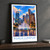 Kuala Lumpur city view bordered print styled in Black frame / charcoal wall; frame and props not included