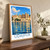 Udaipur city view bordered print styled in Original angled oak-console; frame and props not included