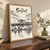 Titanic Belfast slipways facade full-bleed print styled in Original angled oak-console; frame and props not included