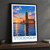 Stockholm city view bordered print styled in Black frame / charcoal wall; frame and props not included