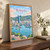 Kitakyushu city view full-bleed print styled in Original angled oak-console; frame and props not included