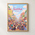 Faisalabad city view full-bleed print styled in Front oak frame - corrected opening; frame and props not included