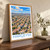 Hargeysa city view bordered print styled in Original angled oak-console; frame and props not included