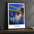Győr city view bordered print styled in Black frame / charcoal wall; frame and props not included