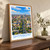 Shymkent city view bordered print styled in Original angled oak-console; frame and props not included