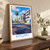 Kisumu city view bordered print styled in Original angled oak-console; frame and props not included