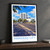 Manukau City city view bordered print styled in Black frame / charcoal wall; frame and props not included