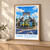 San Pedro city view bordered print styled in Light oak-console; frame and props not included