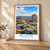 Nukus city view bordered print styled in Light oak-console; frame and props not included
