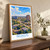 Nukus city view bordered print styled in Original angled oak-console; frame and props not included