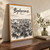 Bydgoszcz city view full-bleed print styled in Original angled oak-console; frame and props not included