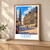Gent city view bordered print styled in Light oak-console; frame and props not included