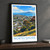 North Shore city view bordered print styled in Black frame / charcoal wall; frame and props not included