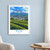 Fuji city view bordered print styled in White frame / blue sitting room; frame and props not included
