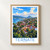 Ternate city view bordered print styled in Front oak frame - corrected opening; frame and props not included