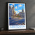 Aberdeen city view bordered print styled in Black frame / charcoal wall; frame and props not included