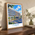 Itami city view bordered print styled in Original angled oak-console; frame and props not included