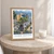Debre Birhan city view bordered print styled in Oak frame / bedside table; frame and props not included