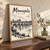 Minneapolis Stone Arch Bridge full-bleed print styled in Original angled oak-console; frame and props not included