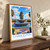 Charleston Pineapple Fountain bordered print styled in Original angled oak-console; frame and props not included