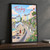 Tenby harbour pastel houses full-bleed print styled in Black frame / charcoal wall; frame and props not included