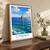 Chania Venetian harbour lighthouse bordered print styled in Original angled oak-console; frame and props not included
