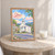Stowe Community Church village view full-bleed print styled in Oak frame / bedside table; frame and props not included