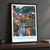 Ginzan Onsen ryokan river street bordered print styled in Black frame / charcoal wall; frame and props not included
