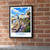 Tenby harbour pastel houses bordered print styled in Black frame / exposed brick; frame and props not included