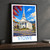 Stowe Community Church village view bordered print styled in Black frame / charcoal wall; frame and props not included