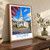 Stowe Community Church village view bordered print styled in Original angled oak-console; frame and props not included