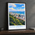 Kota Kinabalu city view bordered print styled in Black frame / charcoal wall; frame and props not included