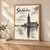 Stockholm city view full-bleed print styled in Light oak-console; frame and props not included