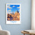 Yazd city view bordered print styled in White frame / blue sitting room; frame and props not included