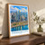 Panama City city view bordered print styled in Original angled oak-console; frame and props not included