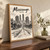 Mississauga city view full-bleed print styled in Original angled oak-console; frame and props not included
