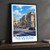 Newark city view bordered print styled in Black frame / charcoal wall; frame and props not included
