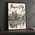 Panama City city view full-bleed print styled in Black frame / charcoal wall; frame and props not included