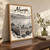 Alanya city view full-bleed print styled in Original angled oak-console; frame and props not included