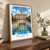 Porto city view bordered print styled in Original angled oak-console; frame and props not included