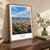 Niš city view bordered print styled in Original angled oak-console; frame and props not included
